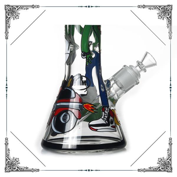 Dand Drawn Cartoon Art Beaker Bong 9mm Heady Glass Smoking Water Pipe 13.5 Inches