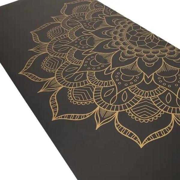 Eco Friendly Private Label Custom Wholesale 4mm Hot Gold Stamping UV Printing Black Natural Rubber PU Leather Yoga Mat