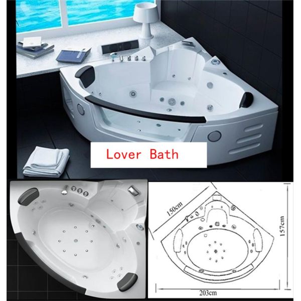 Black Corner Whirlpool Massage Bathtub With Glass Bubble Ozone Indoor