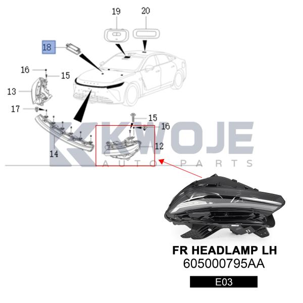 605000795AA phares automobiles assemblage de lampe de tête gauche LED pour Exeed ES