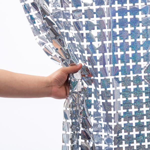 Living Room Square Foil Backdrop Customized Foil Fringe Curtain Blue