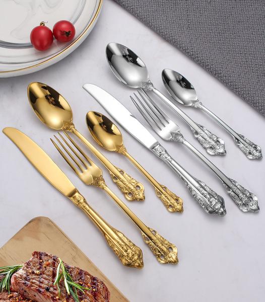 NC888 Royal gold Cutlery Set Stainless Steel wedding Flatware Set forged  whole series