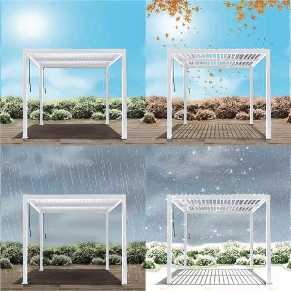 151kg Modern Outdoor Pergola with Bioclimatic Louver Roof and Screen from AJUNION