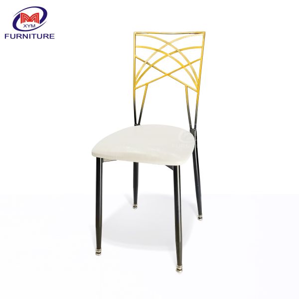 ISO9001 Hotel Dining Gold Chiavari Chairs With White Cushion
