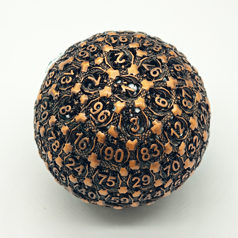 Customized Color Brass Material D100 Dice for DND RPG Hollow Spherical Dice