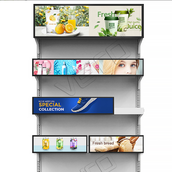 23.5 Stretched Bar LCD Display Ultra Wide Digital Signage Android WiFi Shelf Edge Screen for Retail Supermarket OEM
