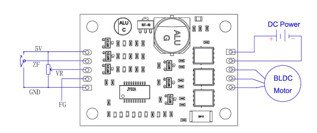 5V~28V DC Wide Voltage Range Brushless Motor Controller 5A Driver Board For No Hall BLDC Motor