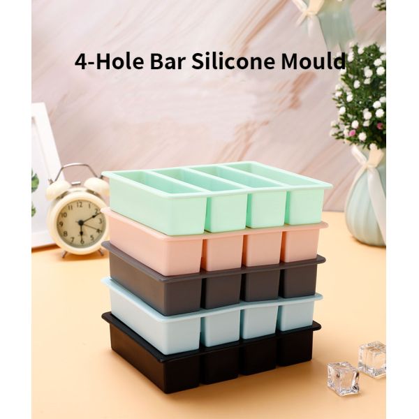 Multicolor 4 Grids Ice Cube Trays Molds with Food Grade Silicone Material 17*14.3*3.6cm