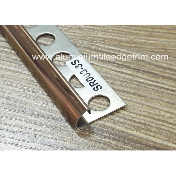 Grade 304 Stainless Steel Quadrant Trim / Tile Corner Bead Gold Mirror Effect