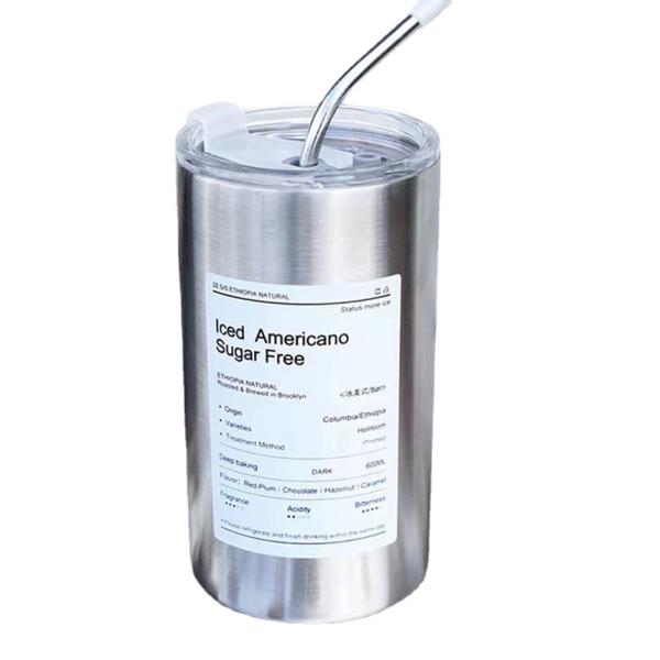 Niche Coffee Tumbler Stainless Steel Fashionable And Trendy Straw Cup Portable Office Simple High Appearance Level Insulated Flask