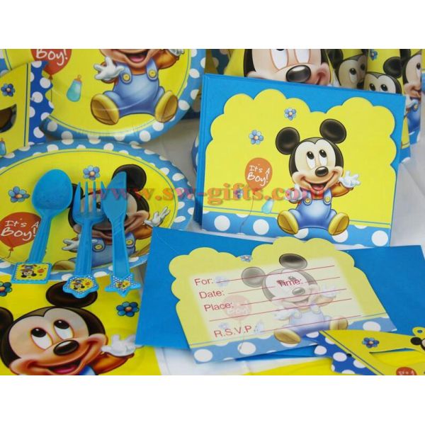 Baby Mickey theme Baby birthday party set plate cup&napkin tablecloth favor gift for Kids Event Party Supplies