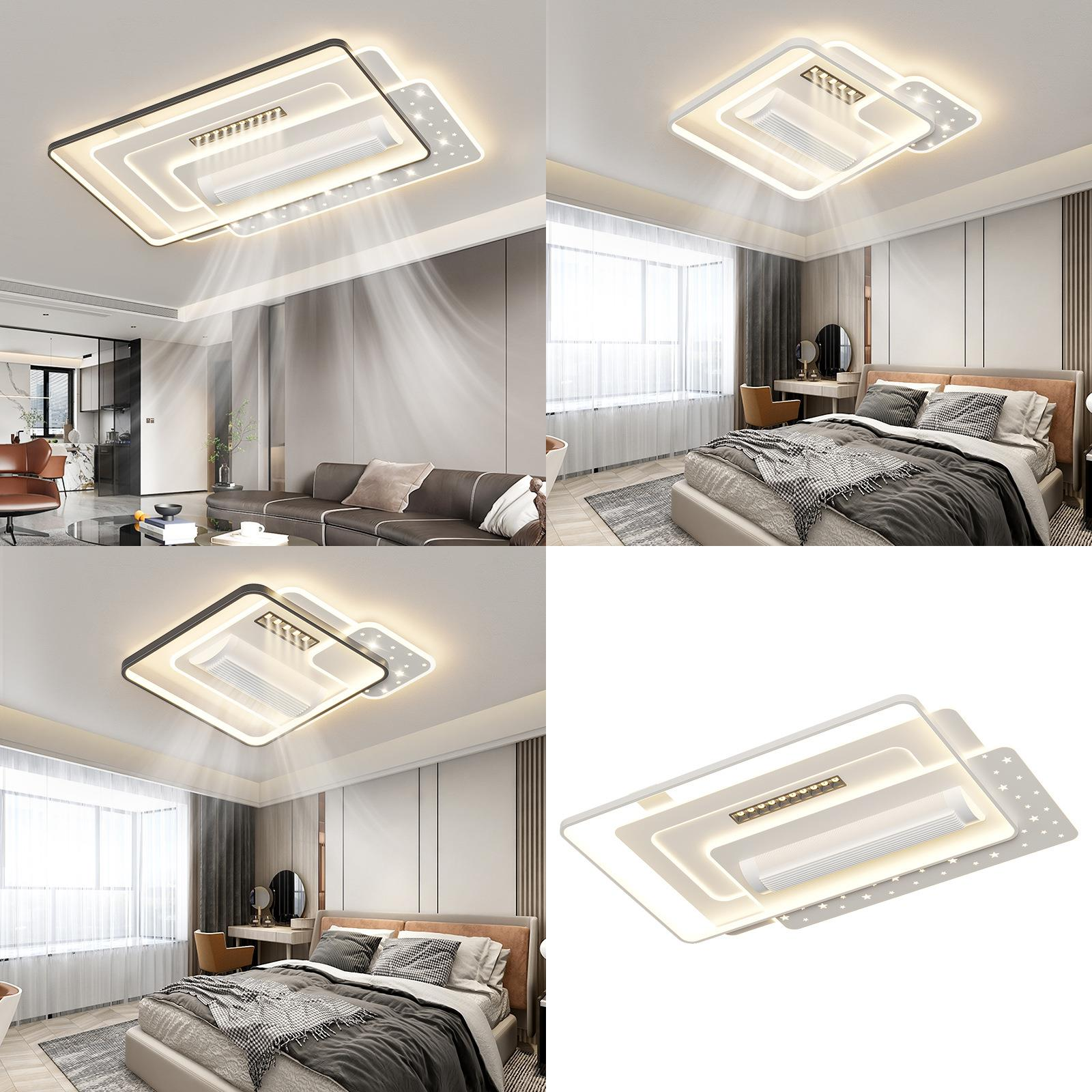 Wholesale   Luxury Fan Light Square Bedroom 6 Speeds Decorative Recessed Smart Bladeless Ceiling Fan With Light for Living Room Bedroom