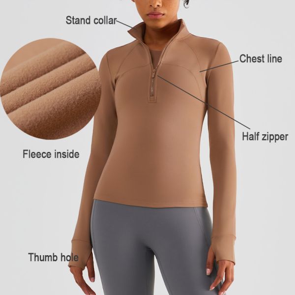 Camisa ecuestre de las medias señoras de la cremallera con los agujeros del pulgar cepillados dentro del top ecuestre del invierno