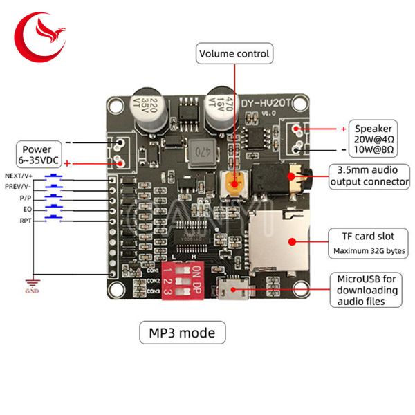 DY-HV8F DY-HV20T 12KHz Voice Playback Pcb Board 10W 20W