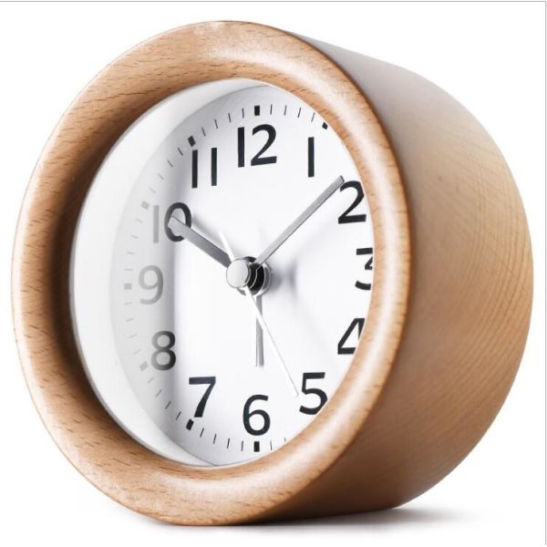 Round Shape Wood Grain Alarm Clock Stopwatch Movement Type 1*AAA Battery Powered