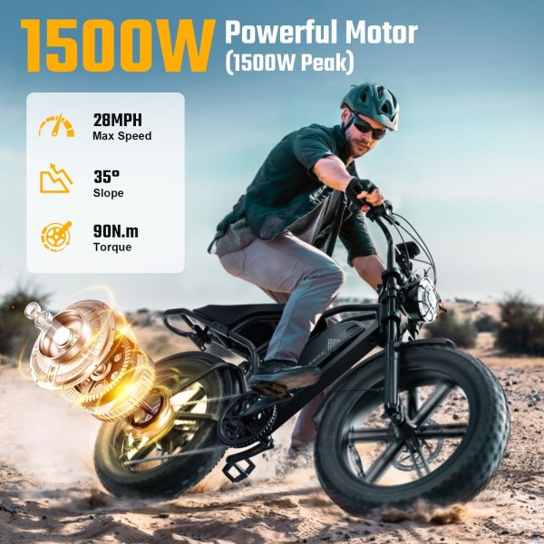 New Arrival EU Stock 20 Inch Fat Tire E Bike 48V 15AH Electric Bike Vintage Off-Road E-Bike 750~1200W, 55km~75km