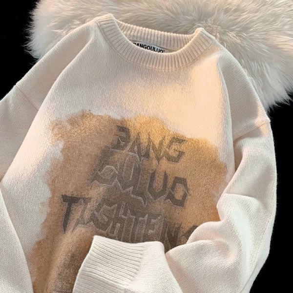 Pullover Closure Men s Sweaters made of Cashmere with Ribbed Hem Style Autumn/Winter Letter Graffiti Knitted Sweater