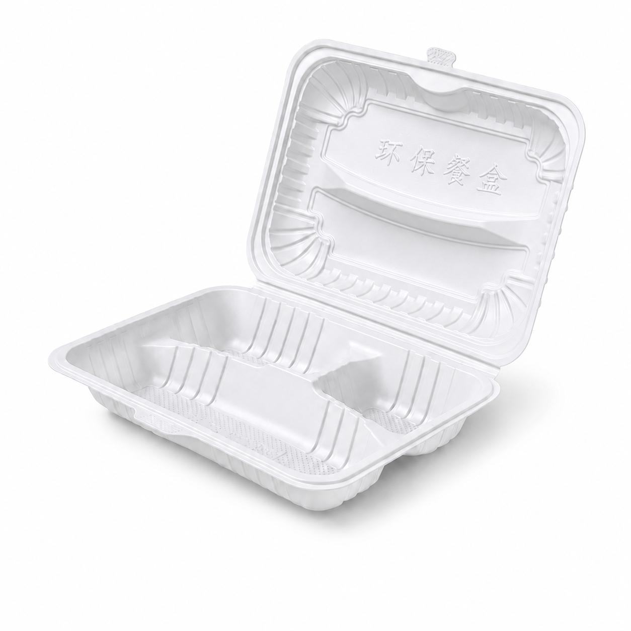 Compact Combo Meals PP Clamshell Takeout Containers Three Compartment 475ml