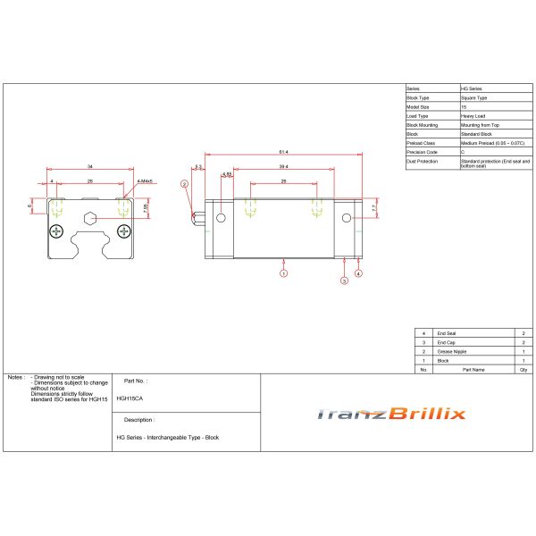CNC Linear Guide Rail Set 15mm (High Rigidity) | Fits HGH15CA Series