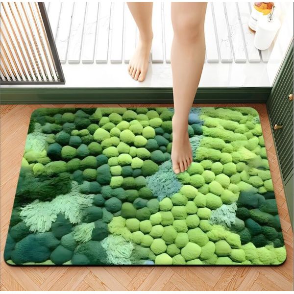 Moss Green Plant Non-Slip Absorbent Bath Mat Flocking Bathroom Waterproof Carpet