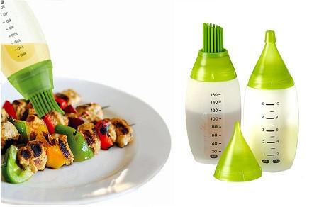 Food Grade Silicone Small Kitchen Tools BBQ Basting Bottle With Brush 2Pcs