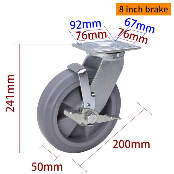Grey Heavy Duty Casters 8 Inch Industrial Castor Wheels 200mm 738-56