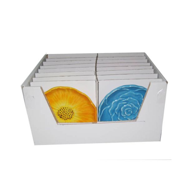 Embossed Hand Painted Ceramic Candy Dish , Flower Shaped Ceramic Trinket Dish