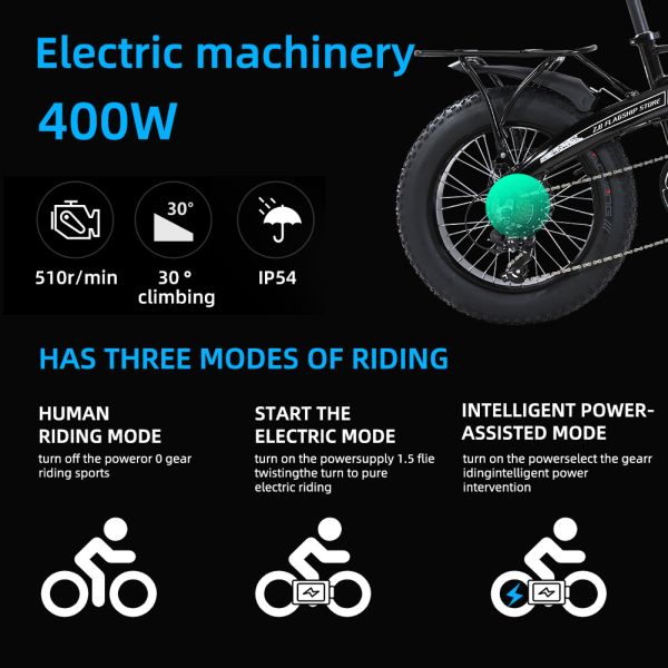 20-Inch Folding Lithium Battery Assisted Variable Speed Off-Road Snow Electric Vehicle Motorized Electric Bicycle
