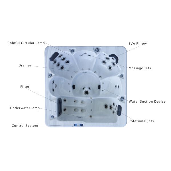 6 Persons Square Shape Whirlpool Tubs White Marble Spa Hot Tub With 45 Massage Jets