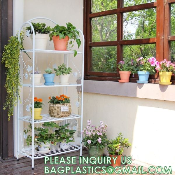 Plant Stand Indoor Outdoor, Plant Shelf Multiple Flower Pot Holder, Metal Wrought Iron Planter Shelf Plant Display