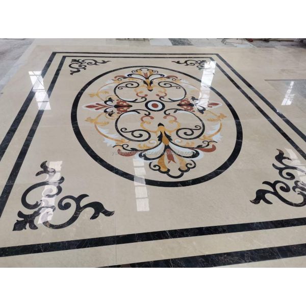 White and Yellow Marble Water Jet Carpet in Modern Design Style for Living Room Villa