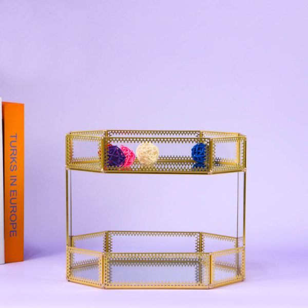 INS Copper glass artifact double deck household kitchen shelving Bathroom organizer shelf ins cosmetics box cover