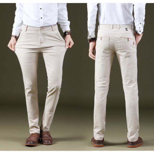 Men's Four Seasons Stretch Casual Pants with Slim Straight Design and Light Wash