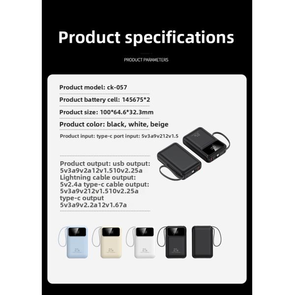 LED Display Mobile Charger Bank Built in Cable Ultra Compact 20000mAh 22.5W