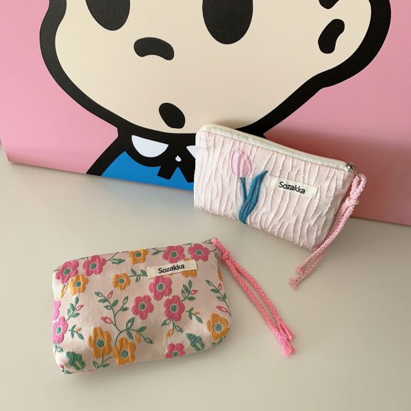 Travel Makeup Cosmetic Bag Case Custom Cotton Canvas Pouch Toiletry Floral Makeup Bag