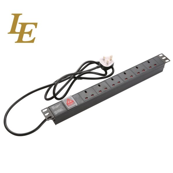 19 Inch Black Aluminum 6way 8-Outlet UK PDU With Switch 3x1.5mm² Cable With BS1363 13A British Plug
