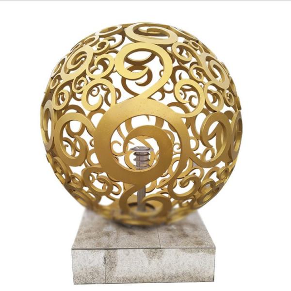 Metal Flower Ball Golden Sculpture Large Metal Garden Ornaments