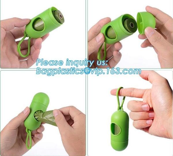 LED Flashlight Dog Waste Bag Dispenser Holder with Pet Waste Bag Poop Roll Bags, BPI ASTM D6400 EN13432 Approval Customi