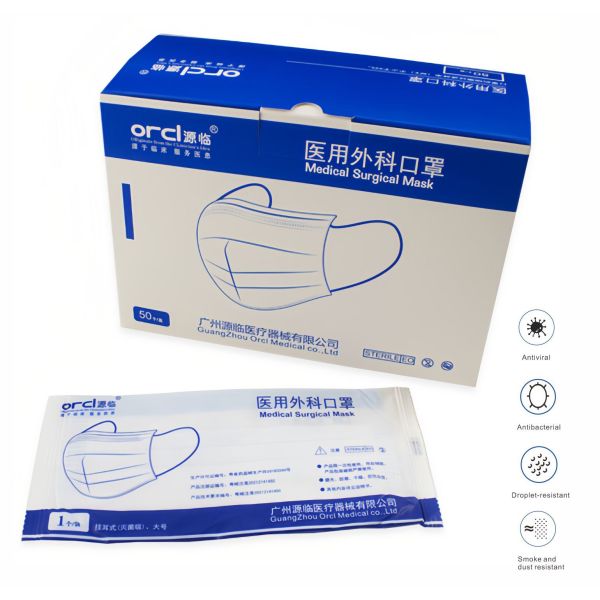 Mascarilla quirúrgica de 3 capas para suministros médicos resistente a fluidos, ideal para quirófanos y procedimientos médicos