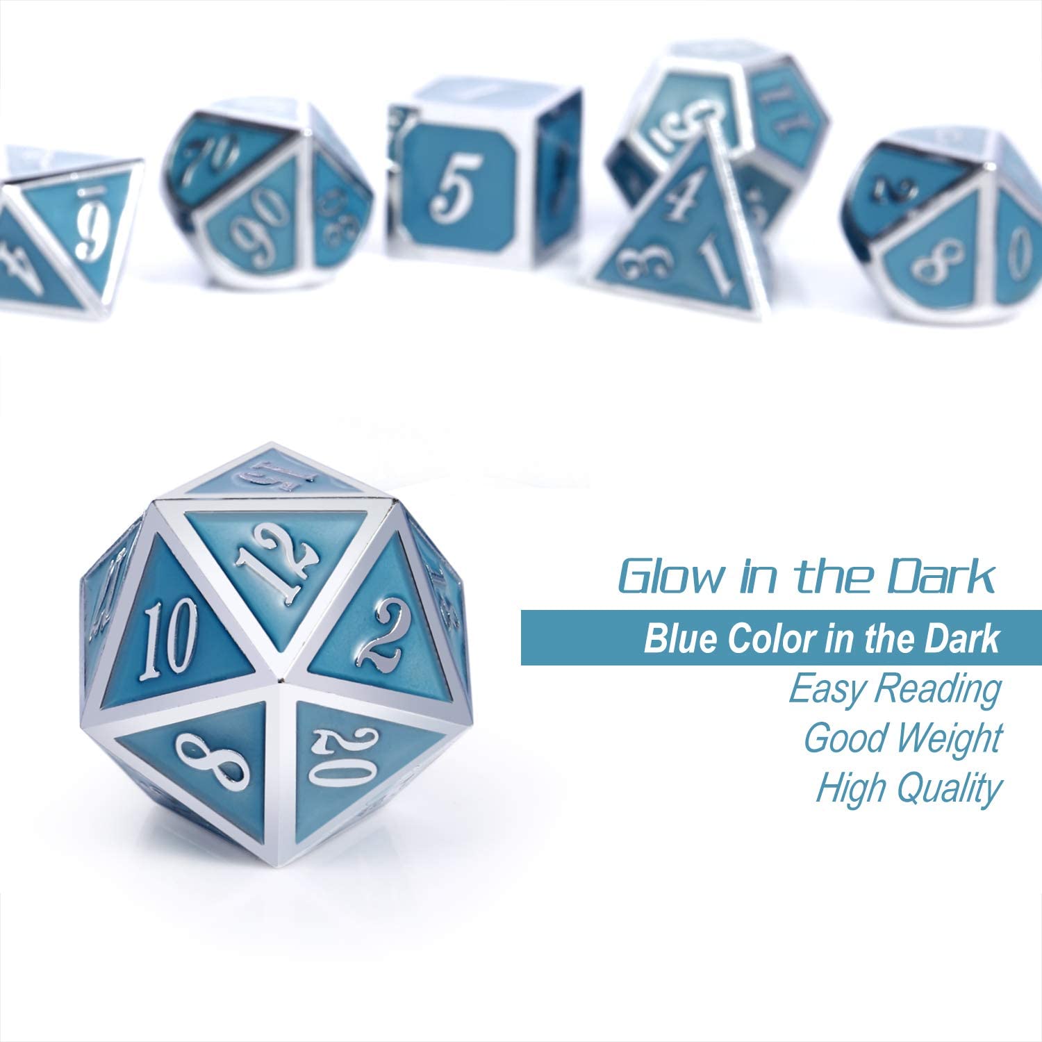Custom Metal Glitter Dice Set for DND - Zinc Alloy 7-Dice Polyhedral Set in Customized Colors