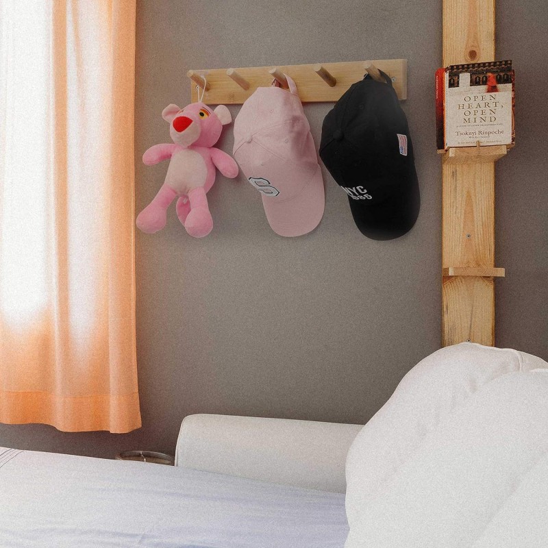 Customized 5-Pegs Bamboo Wall Mounted Coat Rack Single-Tier Entryway Hat and Bathroom Kitchen Towel Hangers for Wall