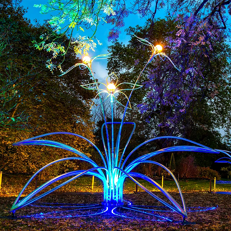 Petal Art Installation Outdoor Grass Park Square Shopping Mall Luminous Flower Shape Lights Steel Acrylic LED Hand Forged Laser