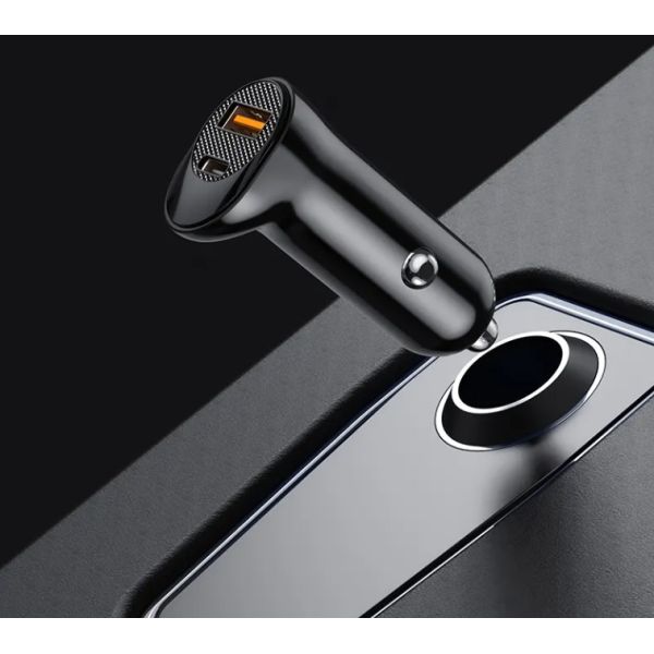 Metal Silver Pull Ring PD30W Super Fast Car Charger Invisible QC 3.0 Car Charger