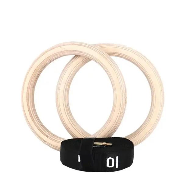 Custom logo Fitness Strength Training Wooden Gym Ring with Adjustable Nylon Straps