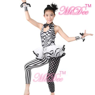 Sleeveless Hip Hop Dance Costumes Halter Black / White Print Dance Unitard Outfits