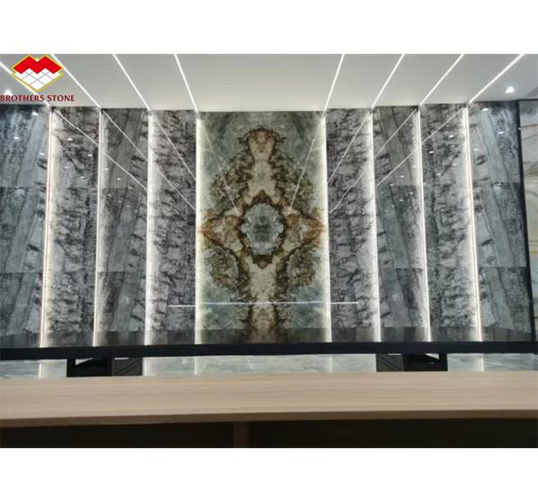 Italian Natural Stone Silver Fir Black Grey Look Marble Textured Slab for Home Wall Panel