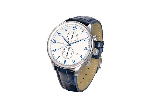 Stainless Steel Case Genuine Leather Wrist Watch Quartz Movt Blue Color