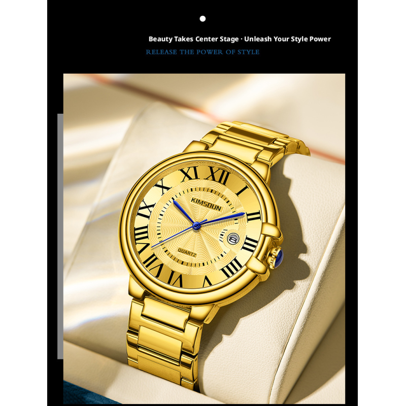 Men Roman Numeral Dial Business Quartz Watch Stainless Steel Bracelet Luminous Waterproof Calendar Dress Wristwatch Silver Gold Multi Color Options