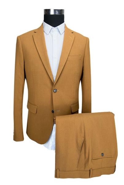 Two Buttons Business Men'S Slim Fit Tailored 2 Piece Suit Dark Beige All Season
