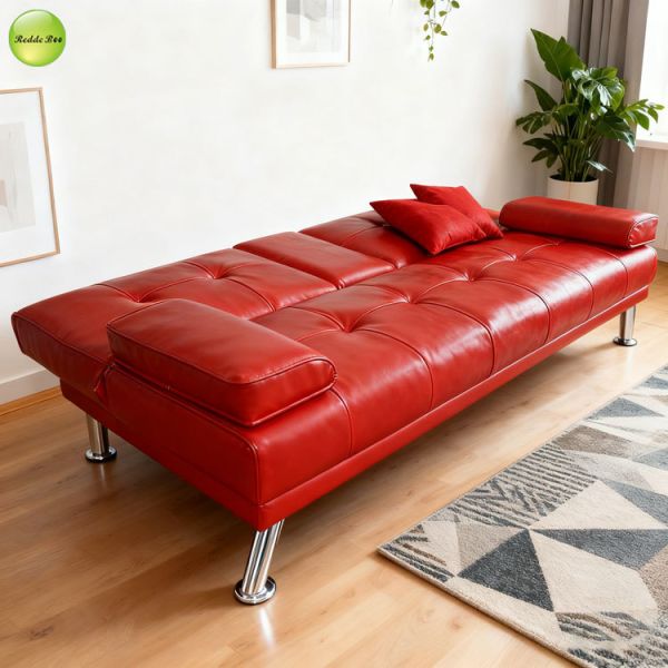 Space Saving Multifunctional 2 Seater Sofa Bed Settee PU Leather With Cup Holder